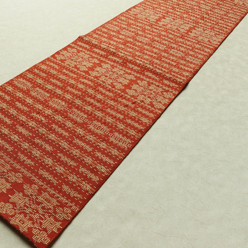 名古屋帯 全通柄 正絹 幾何学柄・抽象柄 名古屋仕立て 帯 橙_画像10