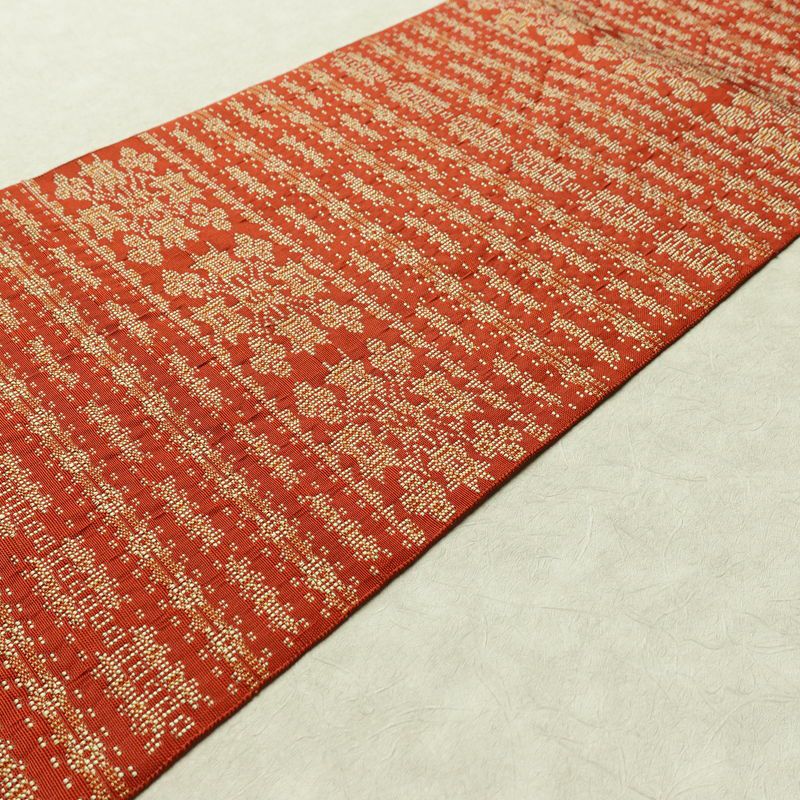 名古屋帯 全通柄 正絹 幾何学柄・抽象柄 名古屋仕立て 帯 橙_画像12