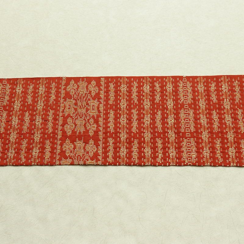 名古屋帯 全通柄 正絹 幾何学柄・抽象柄 名古屋仕立て 帯 橙_画像14