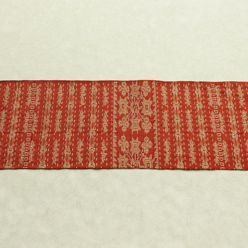 名古屋帯 全通柄 正絹 幾何学柄・抽象柄 名古屋仕立て 帯 橙_画像15
