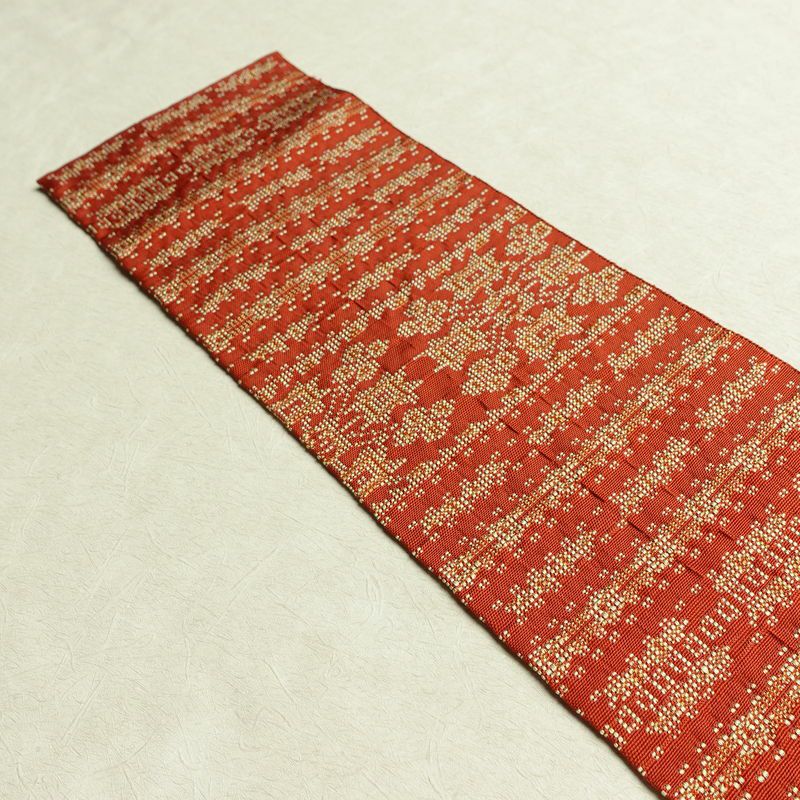 名古屋帯 全通柄 正絹 幾何学柄・抽象柄 名古屋仕立て 帯 橙_画像16
