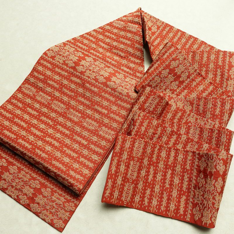 名古屋帯 全通柄 正絹 幾何学柄・抽象柄 名古屋仕立て 帯 橙_画像17