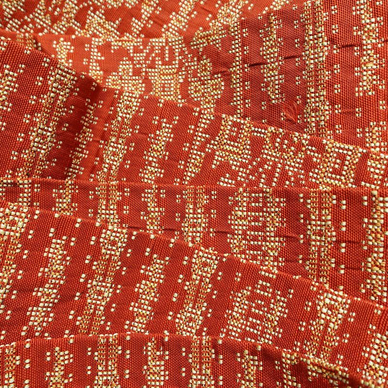 名古屋帯 全通柄 正絹 幾何学柄・抽象柄 名古屋仕立て 帯 橙_画像18