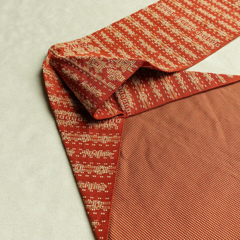 名古屋帯 全通柄 正絹 幾何学柄・抽象柄 名古屋仕立て 帯 橙_画像19