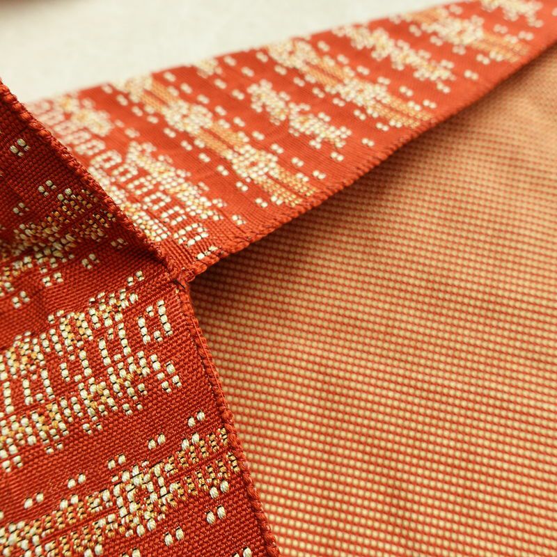 名古屋帯 全通柄 正絹 幾何学柄・抽象柄 名古屋仕立て 帯 橙_画像20