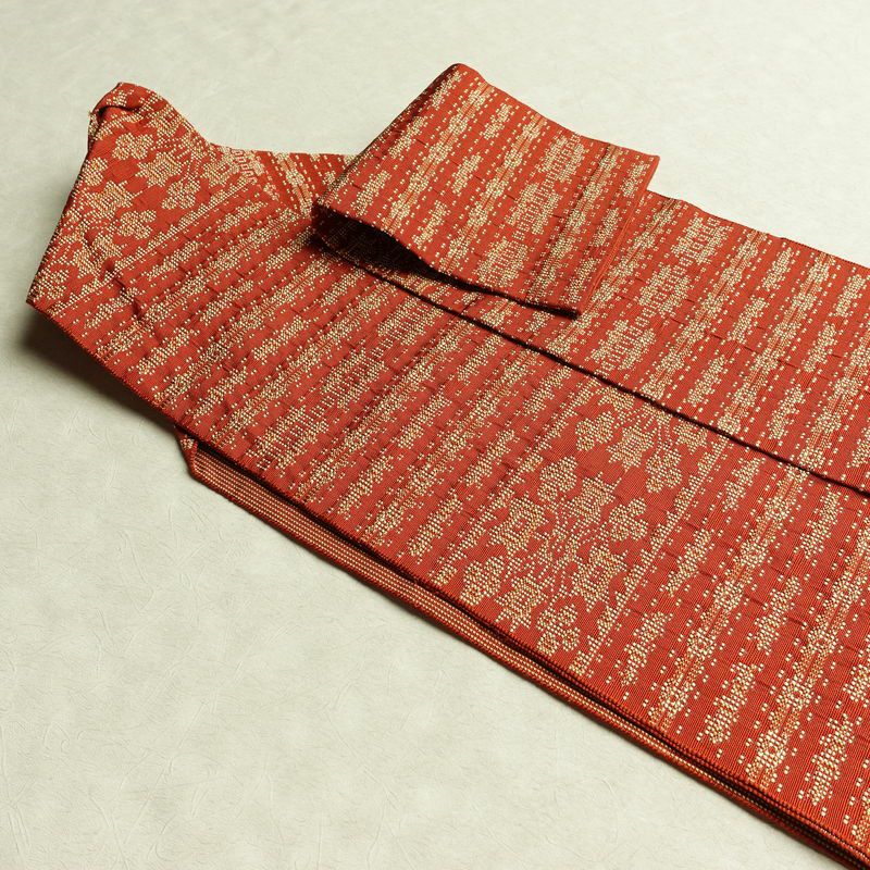 名古屋帯 全通柄 正絹 幾何学柄・抽象柄 名古屋仕立て 帯 橙_画像21