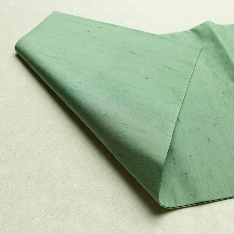 名古屋帯 全通柄 良品 正絹 無地 名古屋仕立て 帯 紬地 緑・うぐいす色_画像9