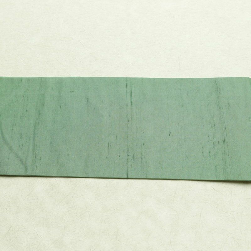 名古屋帯 全通柄 良品 正絹 無地 名古屋仕立て 帯 紬地 緑・うぐいす色_画像13