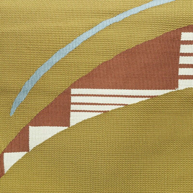 名古屋帯 太鼓柄 良品 正絹 幾何学柄・抽象柄 松葉仕立て 帯 黄・黄土色_画像2