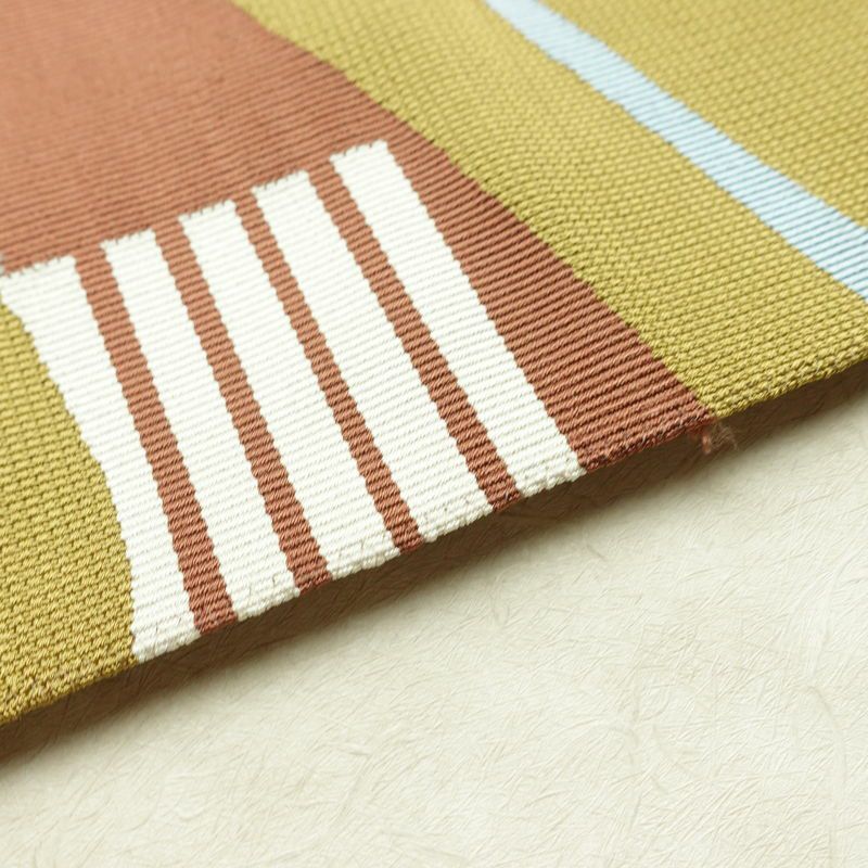 名古屋帯 太鼓柄 良品 正絹 幾何学柄・抽象柄 松葉仕立て 帯 黄・黄土色_画像12