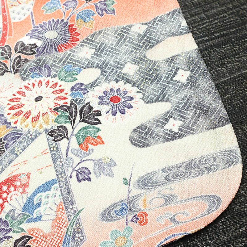 小紋 良品 京都清水 地主神社 落款入り 縮緬 正絹 古典柄 袷仕立て 身丈155cm 裄丈62cm 箔 着物 赤・朱_画像16