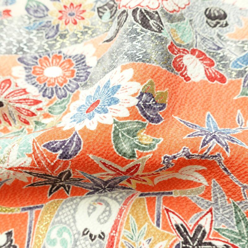 小紋 良品 京都清水 地主神社 落款入り 縮緬 正絹 古典柄 袷仕立て 身丈155cm 裄丈62cm 箔 着物 赤・朱_画像21