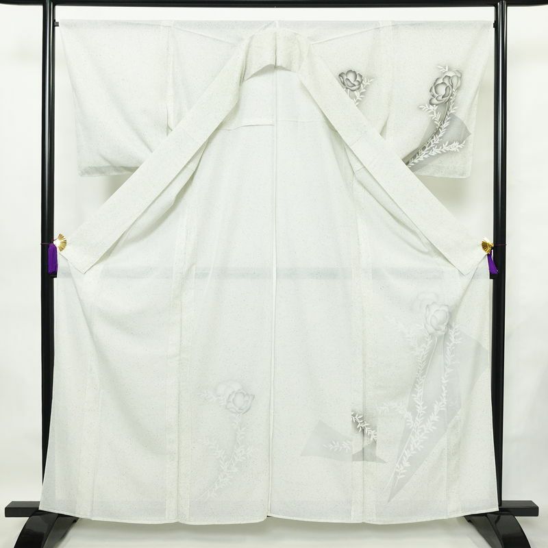 盛夏 付下 しつけ糸付き 正絹 花柄 単衣仕立て 身丈162cm 裄丈67cm 箔 フォーマル 着物 グレー_画像3