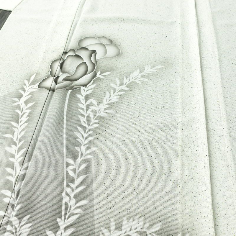 盛夏 付下 しつけ糸付き 正絹 花柄 単衣仕立て 身丈162cm 裄丈67cm 箔 フォーマル 着物 グレー_画像5