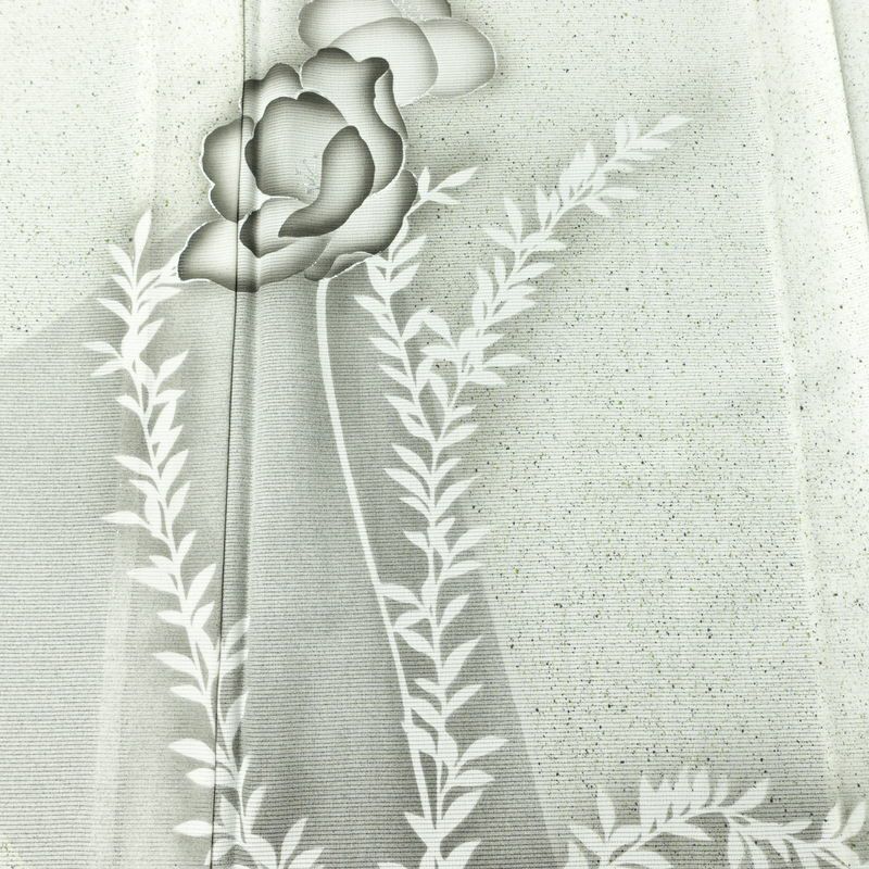 盛夏 付下 しつけ糸付き 正絹 花柄 単衣仕立て 身丈162cm 裄丈67cm 箔 フォーマル 着物 グレー_画像6