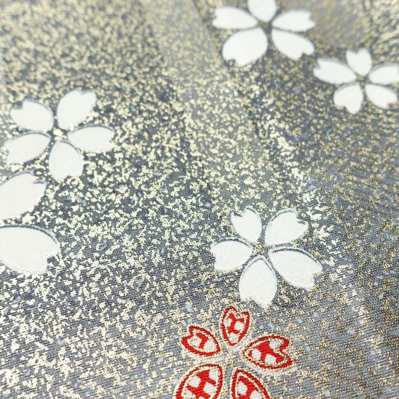 小紋 良品 しつけ糸付き 正絹 花柄 袷仕立て 身丈157.5cm 裄丈65cm 箔 金彩 着物 グレー_画像8