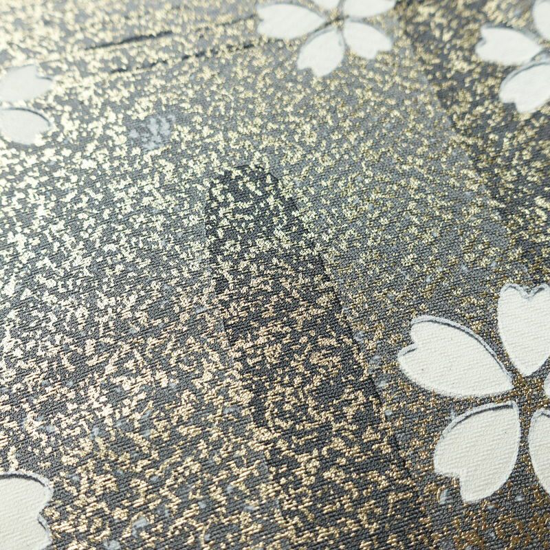 小紋 良品 しつけ糸付き 正絹 花柄 袷仕立て 身丈157.5cm 裄丈65cm 箔 金彩 着物 グレー_画像12