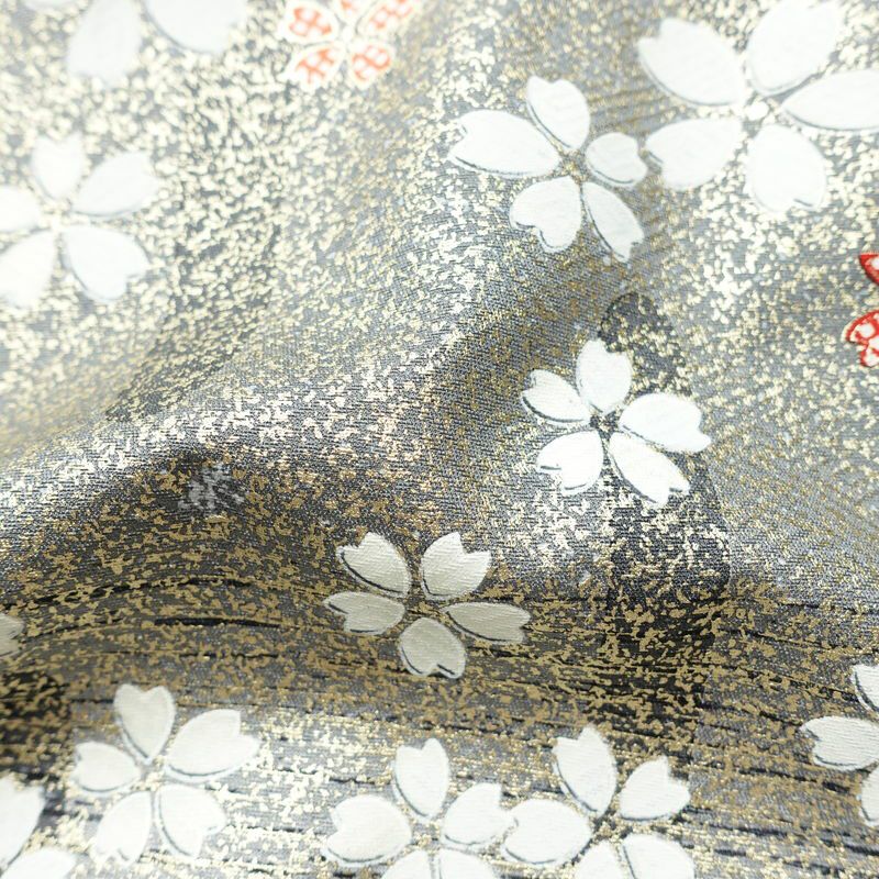 小紋 良品 しつけ糸付き 正絹 花柄 袷仕立て 身丈157.5cm 裄丈65cm 箔 金彩 着物 グレー_画像21