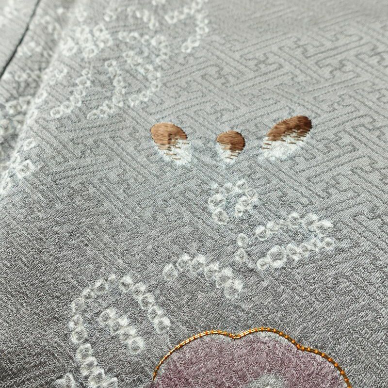 訪問着 美品 しつけ糸付き 絞り 一つ紋付き 正絹 花柄 袷仕立て 身丈159.5cm 裄丈65cm 刺繍 フォーマル 着物 入学式 卒業式 結婚式 グレー_画像11