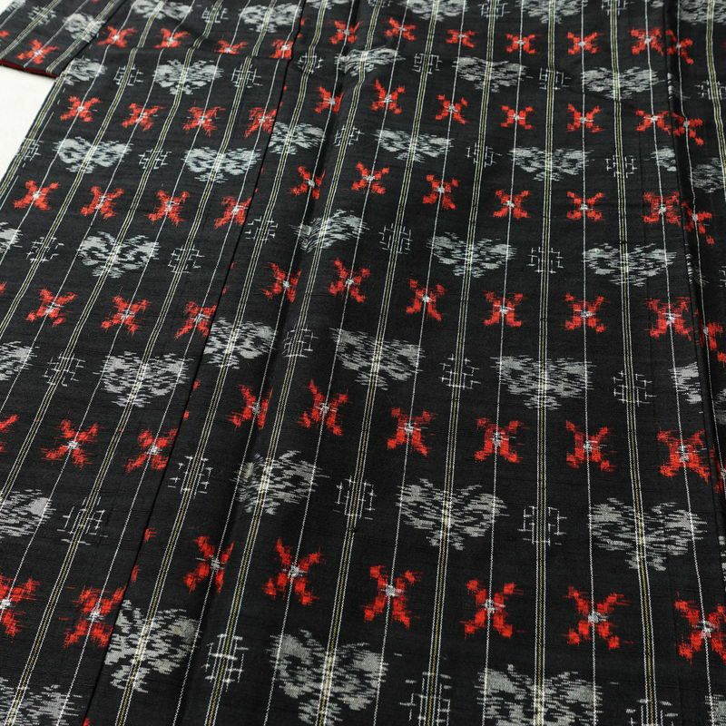 紬 しつけ糸付き 正絹 縞柄・線柄 袷仕立て 身丈166cm 裄丈66.5cm 着物 黒_画像5