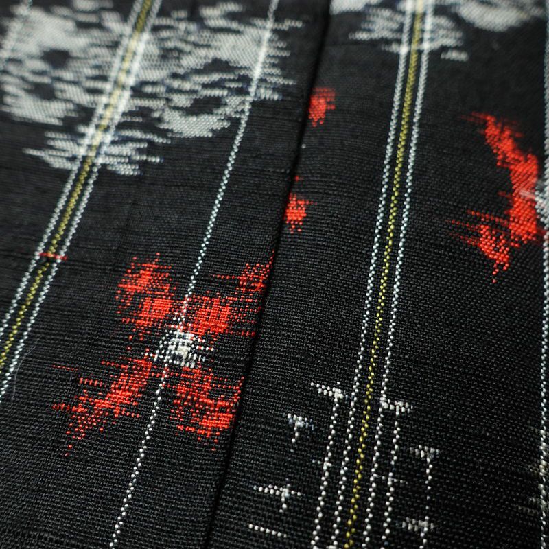 紬 しつけ糸付き 正絹 縞柄・線柄 袷仕立て 身丈166cm 裄丈66.5cm 着物 黒_画像9