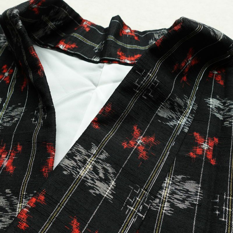 紬 しつけ糸付き 正絹 縞柄・線柄 袷仕立て 身丈166cm 裄丈66.5cm 着物 黒_画像16