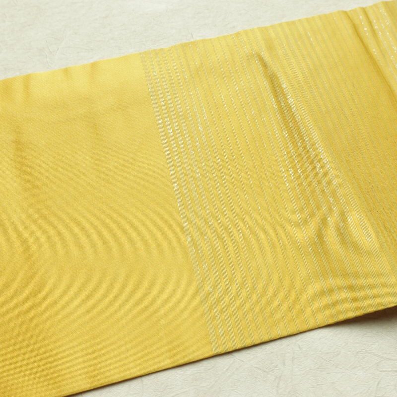 名古屋帯 六通柄 正絹 木の葉・植物柄 名古屋仕立て 箔 帯 黄・黄土色_画像16