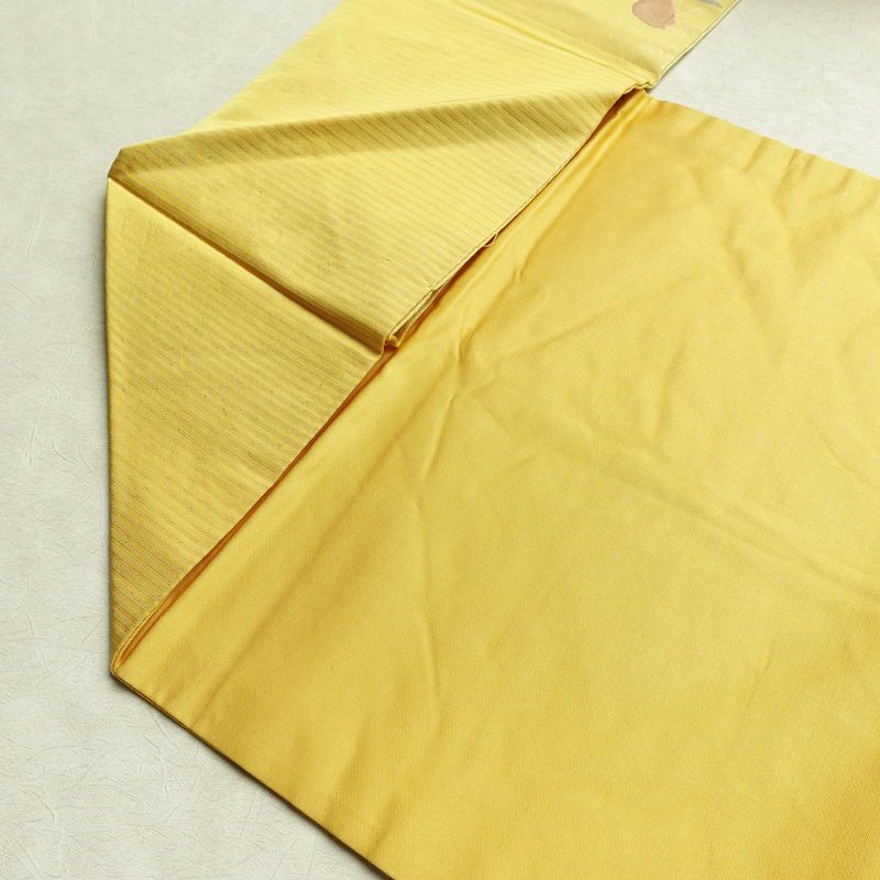 名古屋帯 六通柄 正絹 木の葉・植物柄 名古屋仕立て 箔 帯 黄・黄土色_画像19