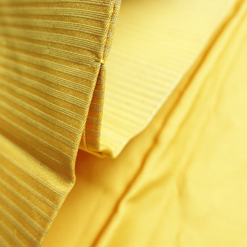 名古屋帯 六通柄 正絹 木の葉・植物柄 名古屋仕立て 箔 帯 黄・黄土色_画像20