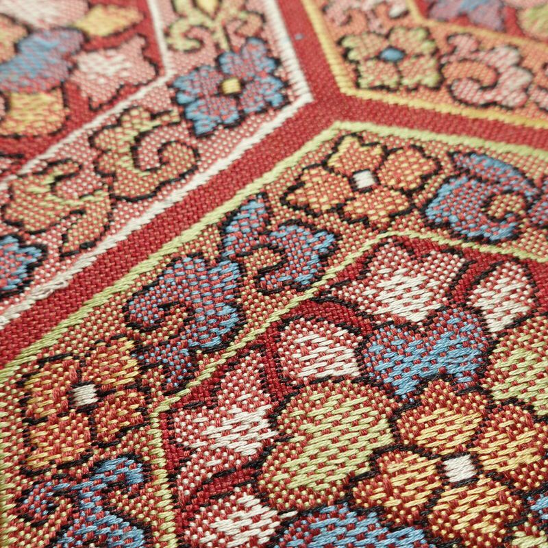 名古屋帯 六通柄 正絹 幾何学柄・抽象柄 名古屋仕立て 赤・朱_画像6