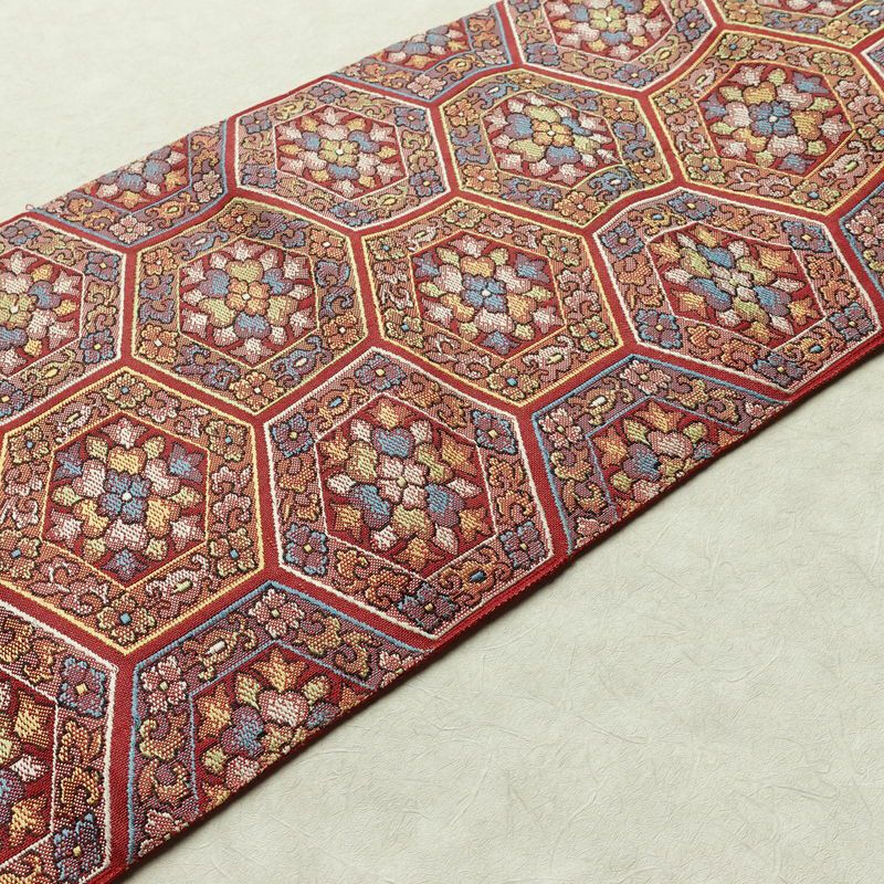 名古屋帯 六通柄 正絹 幾何学柄・抽象柄 名古屋仕立て 赤・朱_画像11