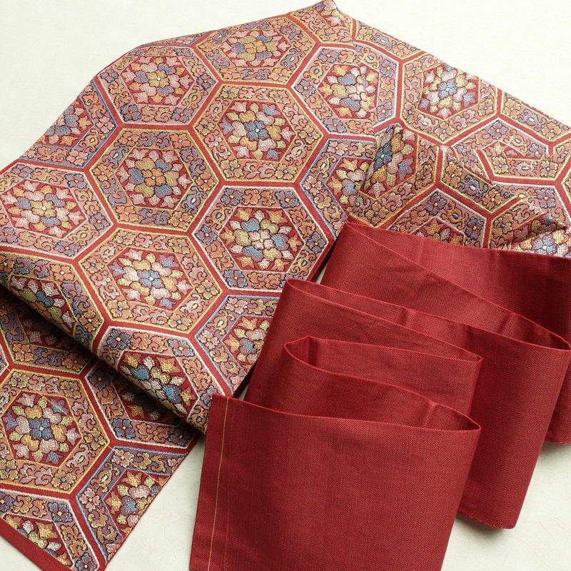 名古屋帯 六通柄 正絹 幾何学柄・抽象柄 名古屋仕立て 赤・朱_画像17