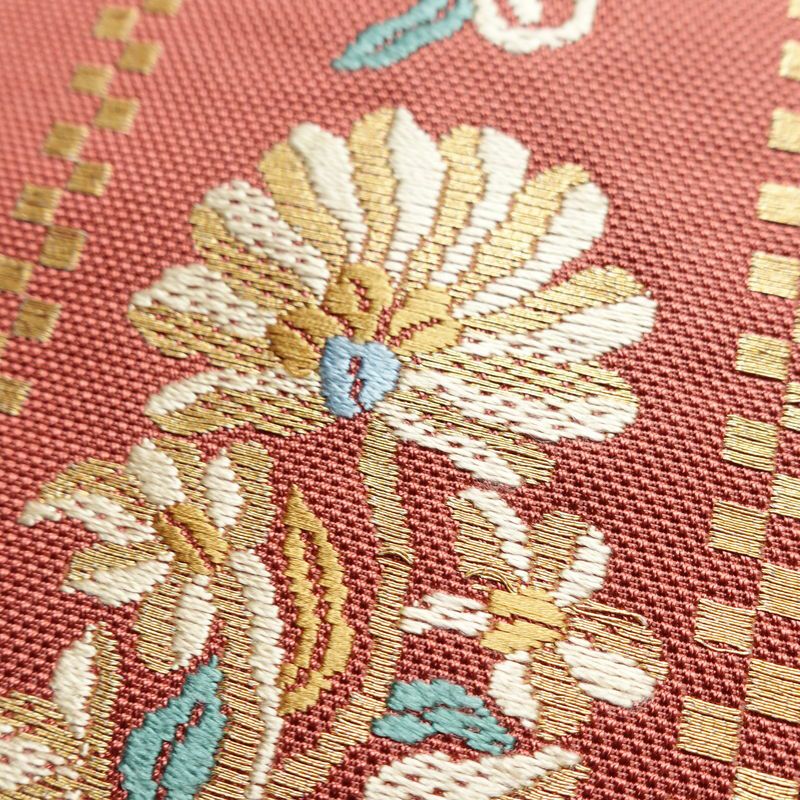 名古屋帯 太鼓柄 正絹 花柄 名古屋仕立て くすみピンク 帯 ピンク_画像3