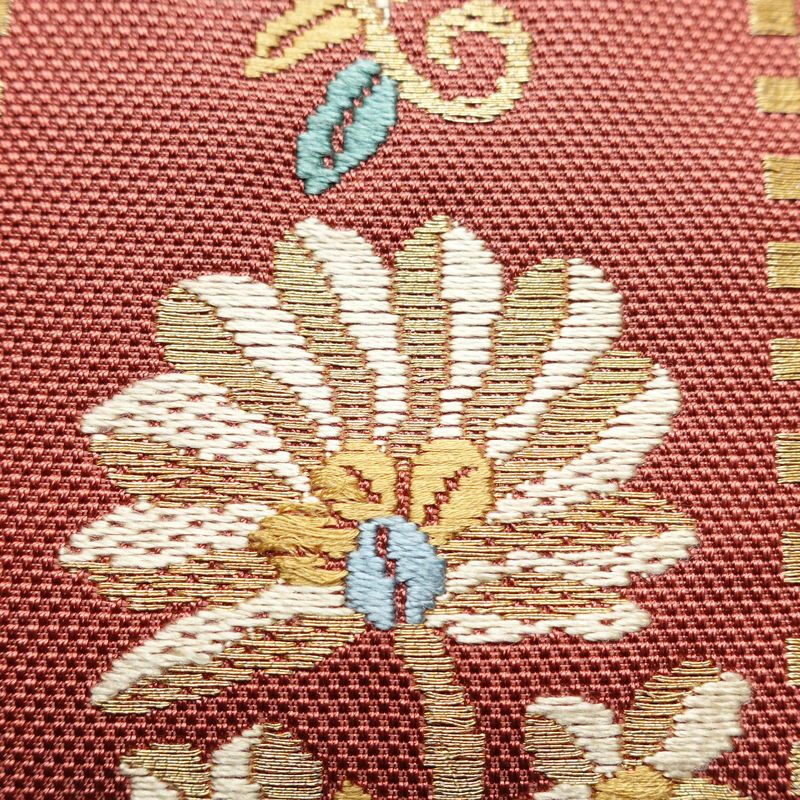 名古屋帯 太鼓柄 正絹 花柄 名古屋仕立て くすみピンク 帯 ピンク_画像4