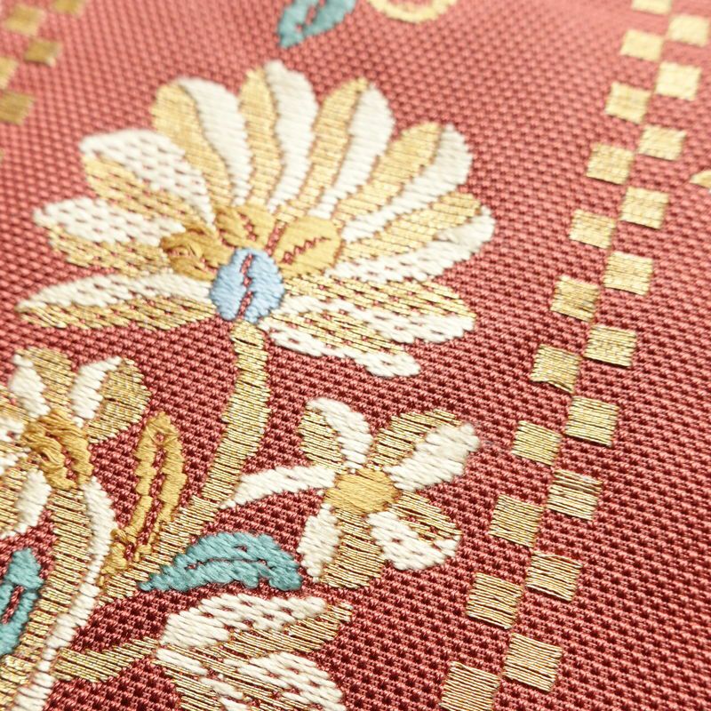 名古屋帯 太鼓柄 正絹 花柄 名古屋仕立て くすみピンク 帯 ピンク_画像5