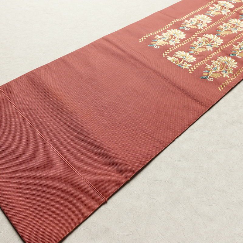 名古屋帯 太鼓柄 正絹 花柄 名古屋仕立て くすみピンク 帯 ピンク_画像7