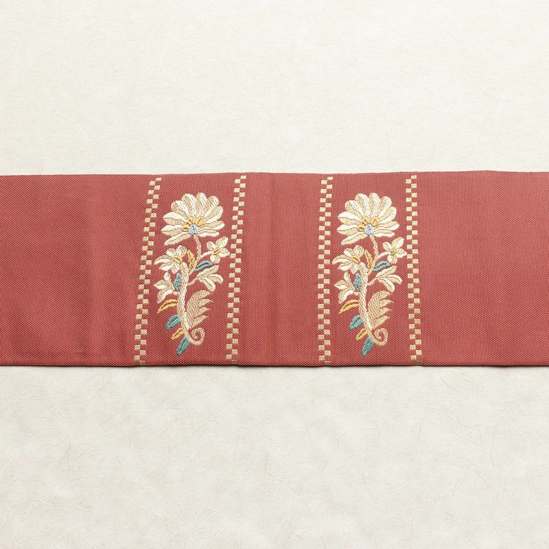 名古屋帯 太鼓柄 正絹 花柄 名古屋仕立て くすみピンク 帯 ピンク_画像12