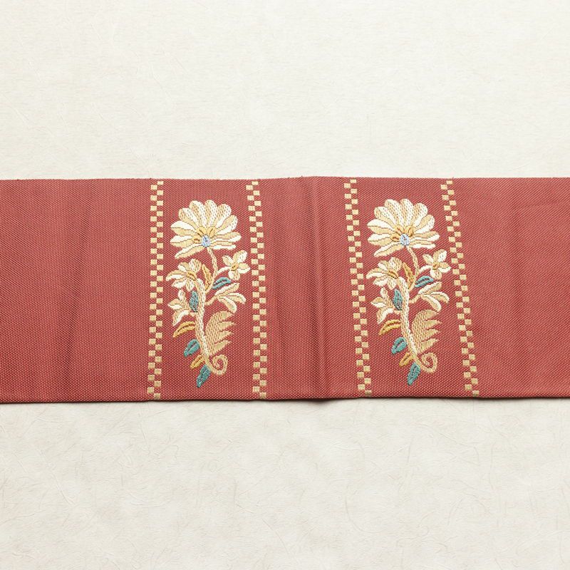 名古屋帯 太鼓柄 正絹 花柄 名古屋仕立て くすみピンク 帯 ピンク_画像13