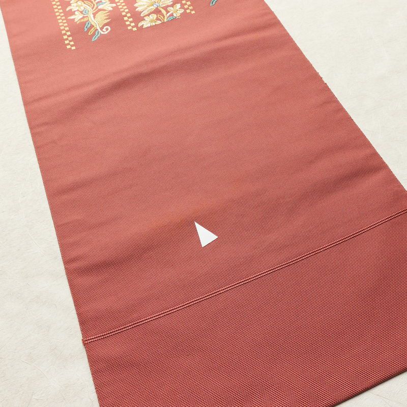 名古屋帯 太鼓柄 正絹 花柄 名古屋仕立て くすみピンク 帯 ピンク_画像14