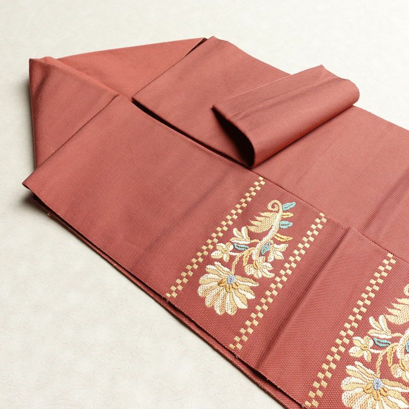 名古屋帯 太鼓柄 正絹 花柄 名古屋仕立て くすみピンク 帯 ピンク_画像21