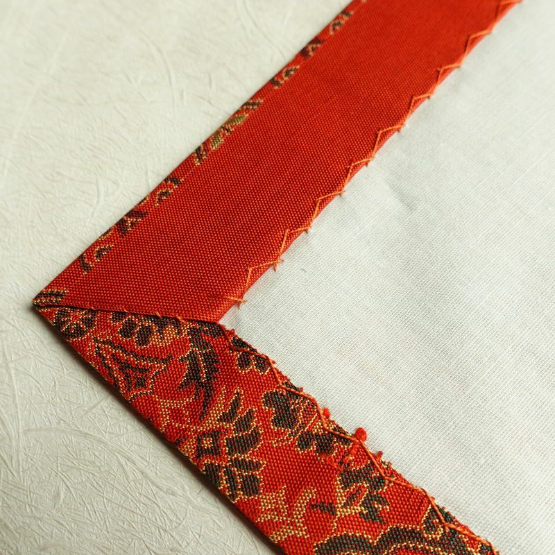 名古屋帯 全通柄 正絹 幾何学柄・抽象柄 通し仕立て 帯 橙_画像10