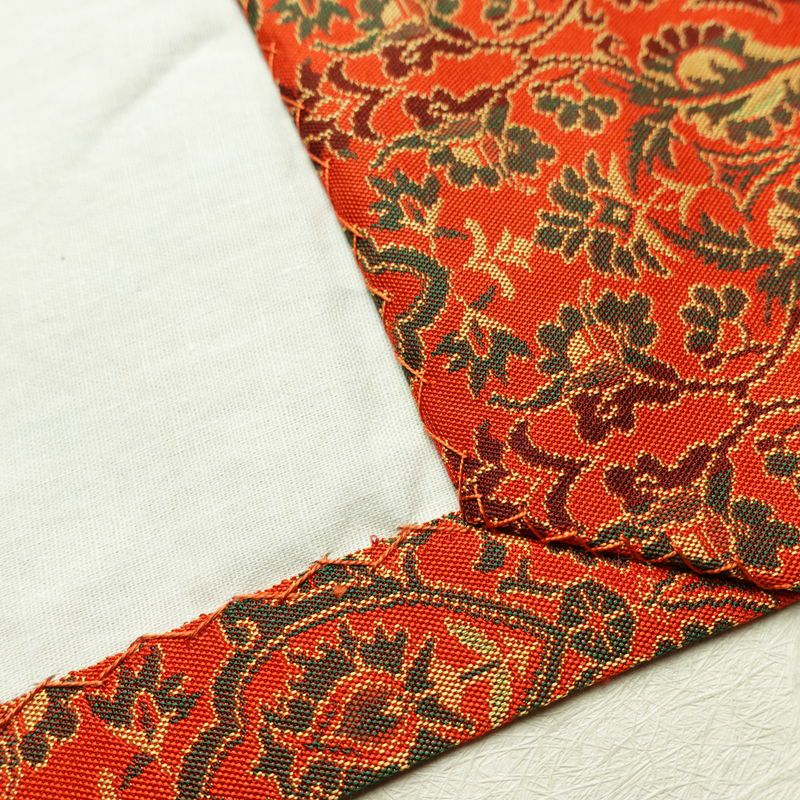 名古屋帯 全通柄 正絹 幾何学柄・抽象柄 通し仕立て 帯 橙_画像17