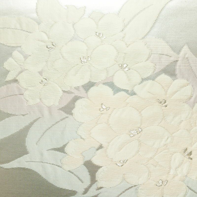 名古屋帯 太鼓柄 良品 正絹 花柄 名古屋仕立て 箔 銀糸 帯 薄ピンク 金・銀_画像2