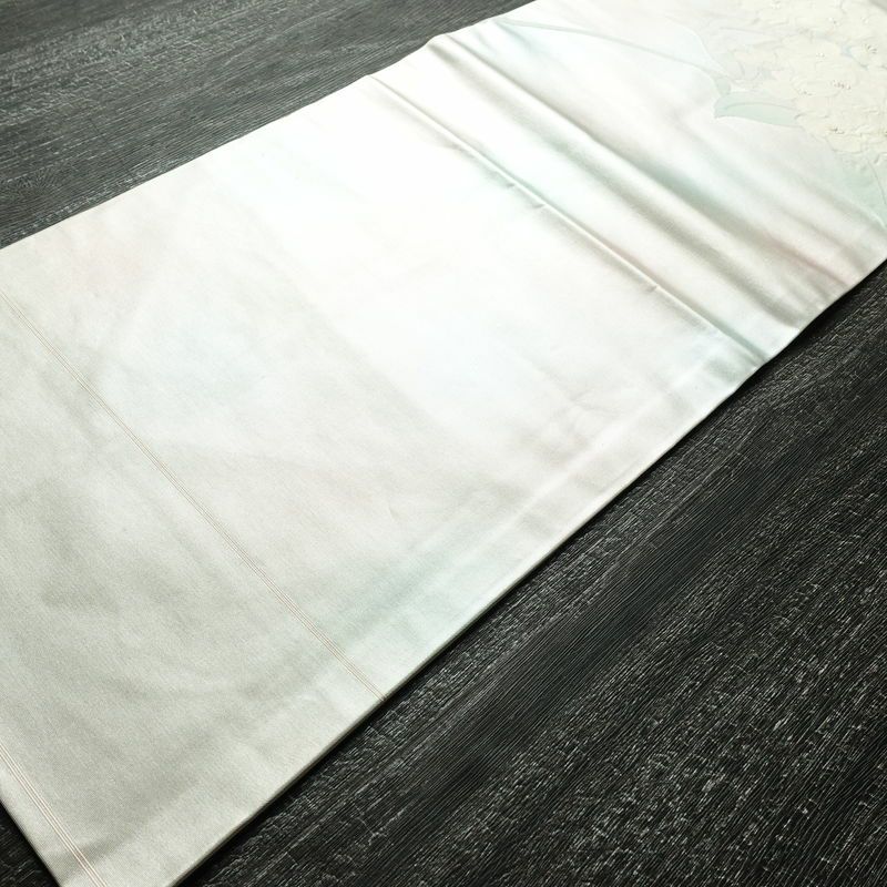 名古屋帯 太鼓柄 良品 正絹 花柄 名古屋仕立て 箔 銀糸 帯 薄ピンク 金・銀_画像9