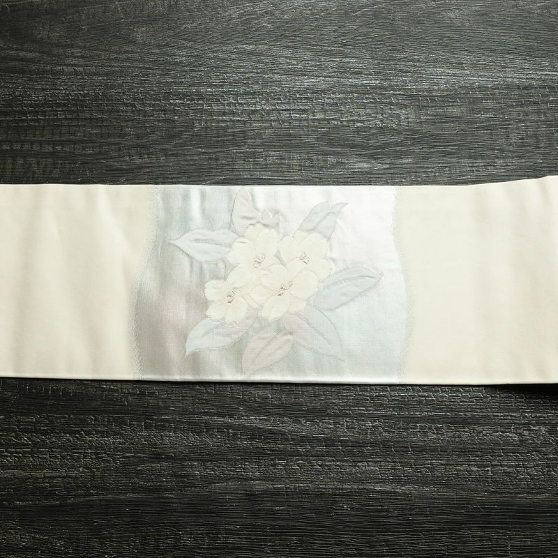 名古屋帯 太鼓柄 良品 正絹 花柄 名古屋仕立て 箔 銀糸 帯 薄ピンク 金・銀_画像14