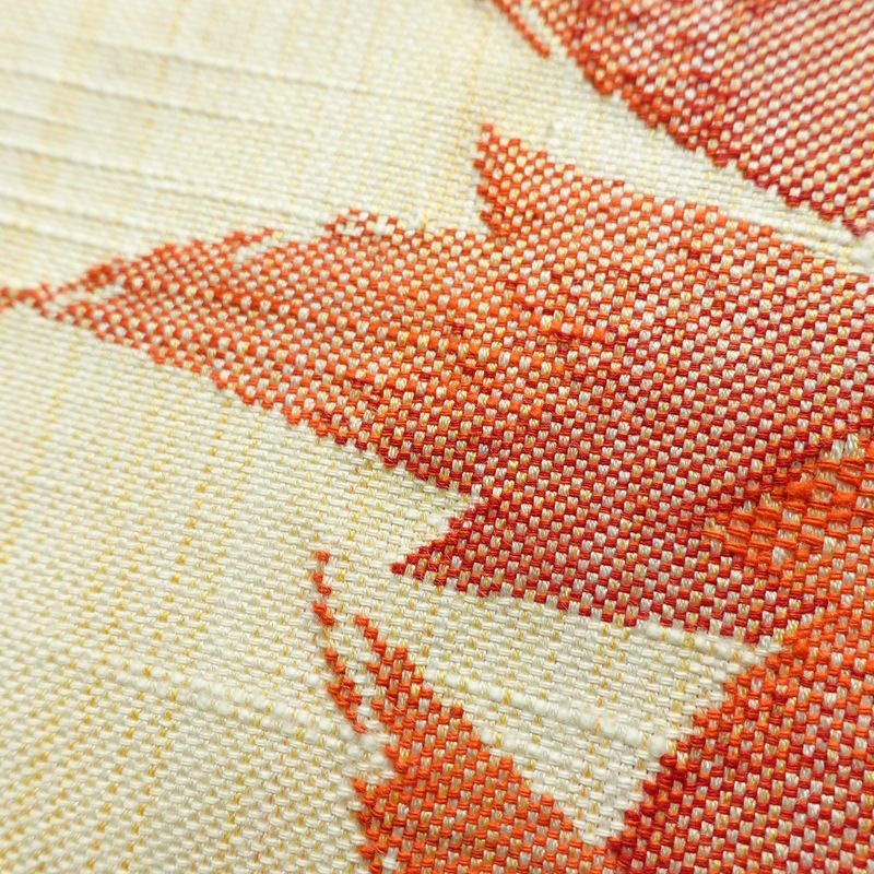 名古屋帯 六通柄 良品 正絹 花柄 通し仕立て 帯 紬地 クリーム_画像6