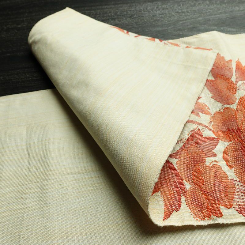 名古屋帯 六通柄 良品 正絹 花柄 通し仕立て 帯 紬地 クリーム_画像9