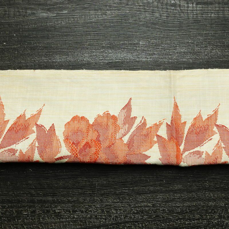 名古屋帯 六通柄 良品 正絹 花柄 通し仕立て 帯 紬地 クリーム_画像14