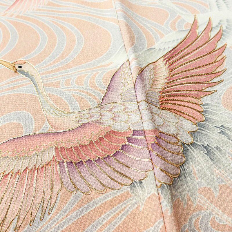 色留袖 しつけ糸付き 金駒刺繍 一つ紋付き 正絹 人物・動物柄 袷仕立て 身丈156.5cm 裄丈68cm 箔 刺繍 共八掛 金彩 フォーマル 着物 結婚式 ピンク_画像13