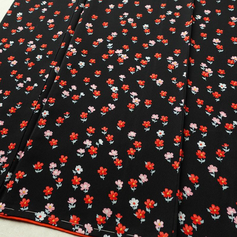小紋 付下小紋 良品 しつけ糸付き 正絹 花柄 袷仕立て 身丈161cm 裄丈63cm 着物 黒_画像4